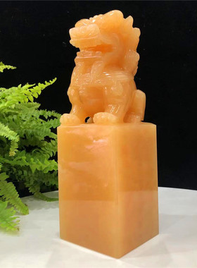 梓勋天然玉石狮子印章玉玺摆件