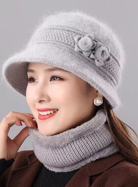 盆帽针织毛线中老年女冬季加绒