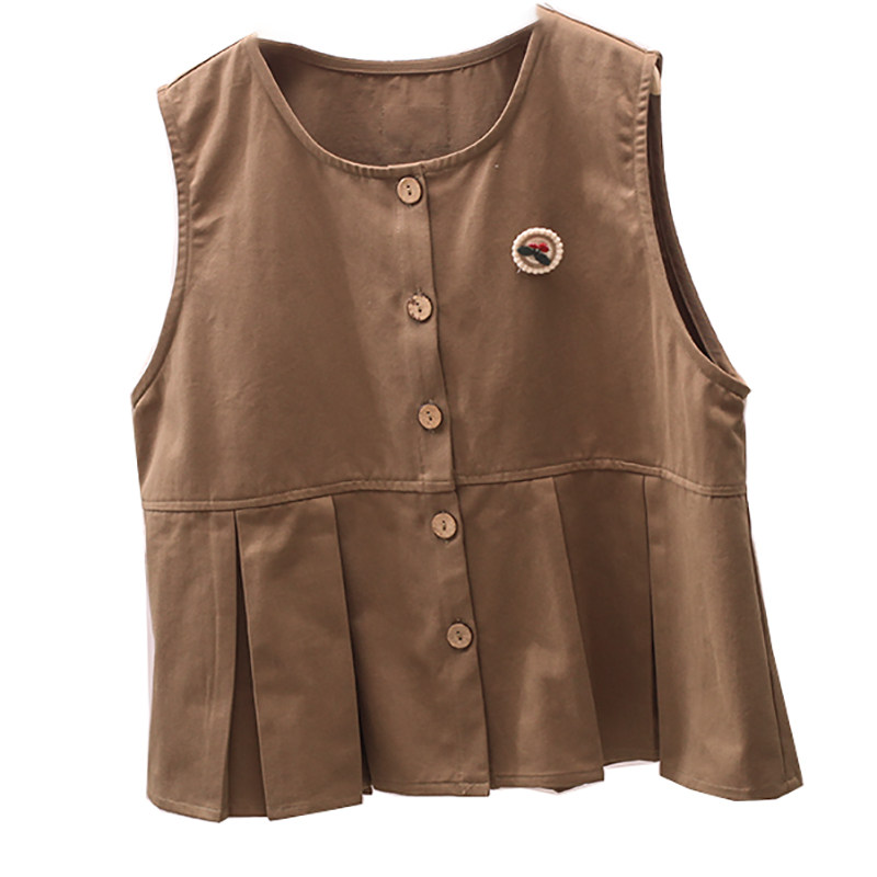 日系复古无袖马甲背心女上衣文艺工装宽松圆领荷叶边森女娃娃衫,淘宝优惠券,粉丝福利购,淘宝优惠卷