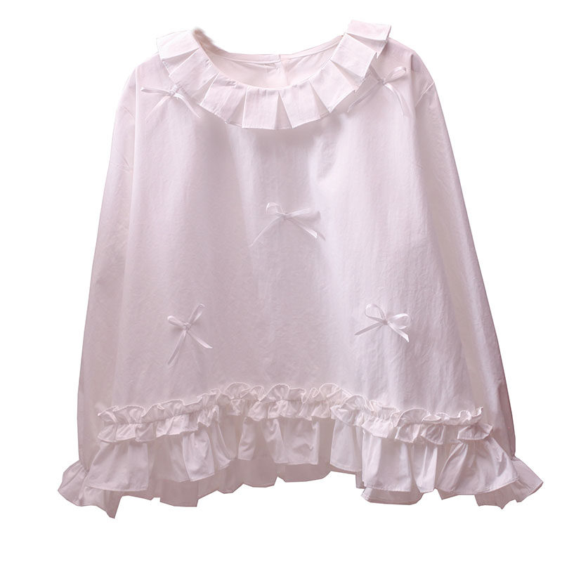 日系森女风荷叶边花边领白衬衫女娃娃衫长袖宽松百搭甜美上衣打底,淘宝优惠券,粉丝福利购,淘宝优惠卷