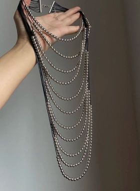 波西米亚高级银色夸张多层嘻哈女士项链秋冬长款个性复古毛衣链潮