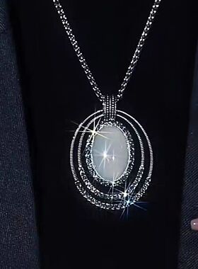 复古大气做旧猫眼石长款项链时尚百搭高级感毛衣链秋冬新款爆款潮