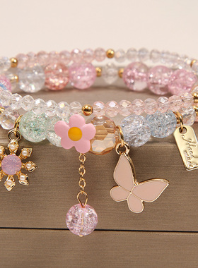 儿童手链女公主水晶松紧带小学