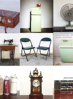 农村摆件80年代怀旧老物件复古缝纫机旧提灯老式收音机电视机钟表