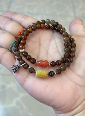 新中式国风原创设计天然和田玉新疆且末老红糖库克南红双圈手串