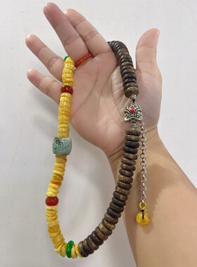 新中式国风原创设计天然翡翠桶珠蜜蜡沉香隔片多宝项链多圈手串