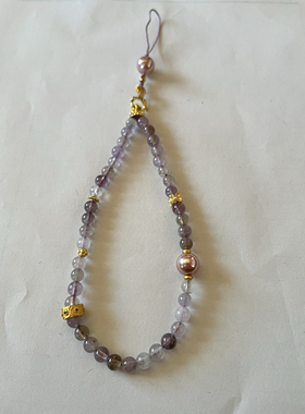 新中式国风原创设计天然紫水晶珍珠手机链挂绳挂件女款手机壳挂饰