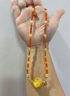 新中式国风原创设计天然南红玛瑙保山樱桃红蜜蜡大圆珠锁骨链项链