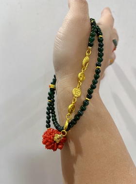 新中式国风原创天然翡翠花青珠串毛毛虫吊坠项链毛衣链