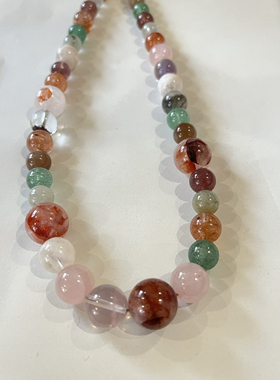 新中式国风原创设计天然水晶红胶花多宝珠串项链锁骨链