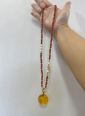 新中式国风原创设计天然南红玛瑙川料满色满肉柿子红蜜蜡吊坠项链