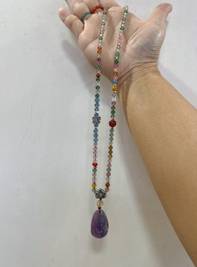 新中式国风原创设计天然九尾狐莹石吊坠草莓晶海蓝宝多宝水晶项链