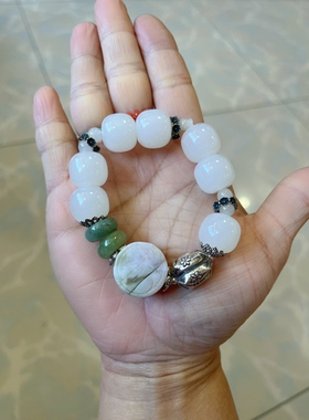 新中式国风原创设计天然紫翡翡翠桶珠和田玉羊脂白玉老型手串手链