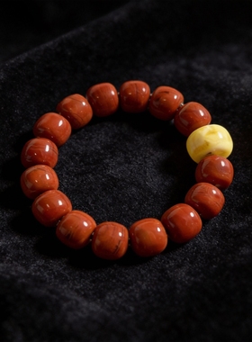 新中式国风原创天然川料南红玛瑙瓦西火焰老型蜜蜡手串手链女单圈