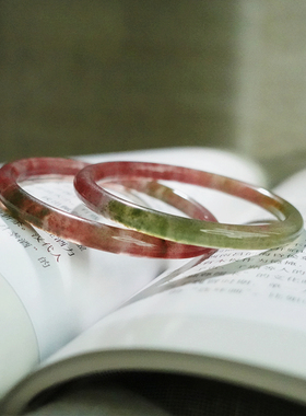 天然七彩玉水草玛瑙叮当镯细圆条