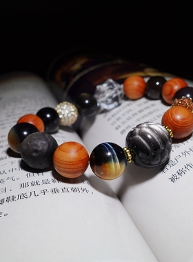 黑曜石白水晶多宝手链财富手串