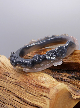 复古风天然巴西雕刻梅花俏色手镯