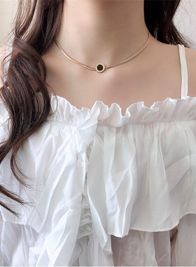欧美气质项圈圆牌网红女短款韩国