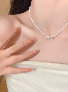 法式蝴蝶结珍珠项链2024新款爆款