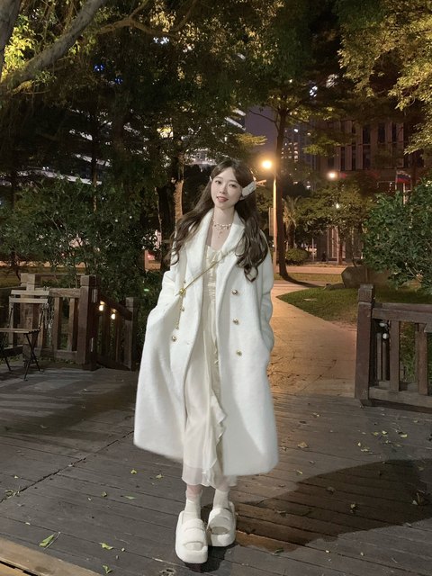 White long woolen coat Korean style sweet