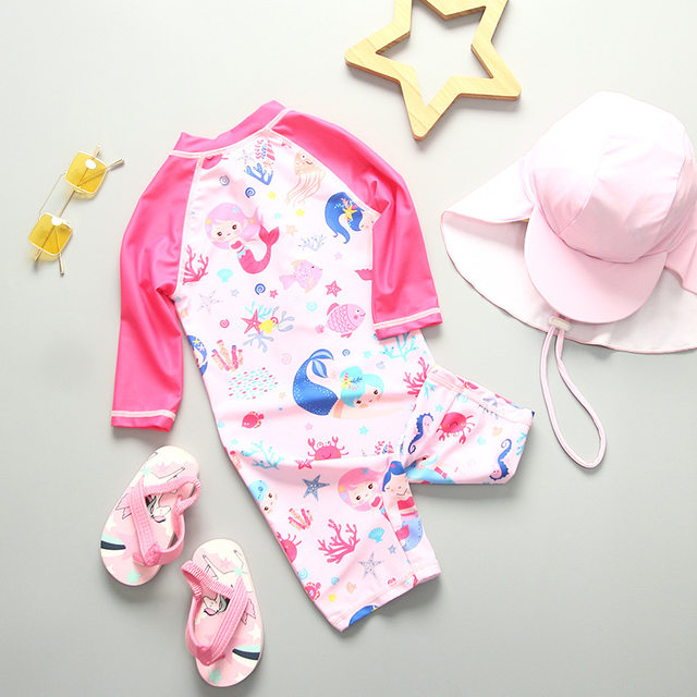 2026 ໃຫມ່ເດັກນ້ອຍຫນຶ່ງສິ້ນ Surf Suit ແຂນຍາວເດັກນ້ອຍເດັກຍິງເດັກນ້ອຍງາມພິມ Sunscreen Swimsuit ສູງ