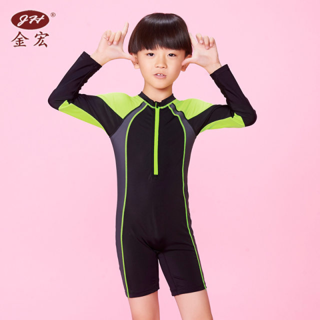 2026 ໃຫມ່ Jinhong ຊຸດລອຍນ້ໍາເດັກນ້ອຍເດັກນ້ອຍຜູ້ຊາຍຫນຶ່ງສິ້ນ Boxer Swimming Briefs ແຂນຍາວປ້ອງກັນແສງແດດກາງແລະຂະຫນາດໃຫຍ່ເດັກນ້ອຍ Swimwear ອະນຸມັດ