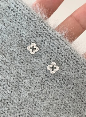S999银针四叶草耳钉女小巧精致高级感新款耳环小众设计感气质耳饰