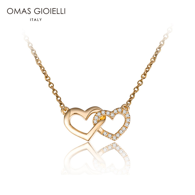 意大利OG心动系列925银镀金简约项链心连心送女友新年情人节礼物