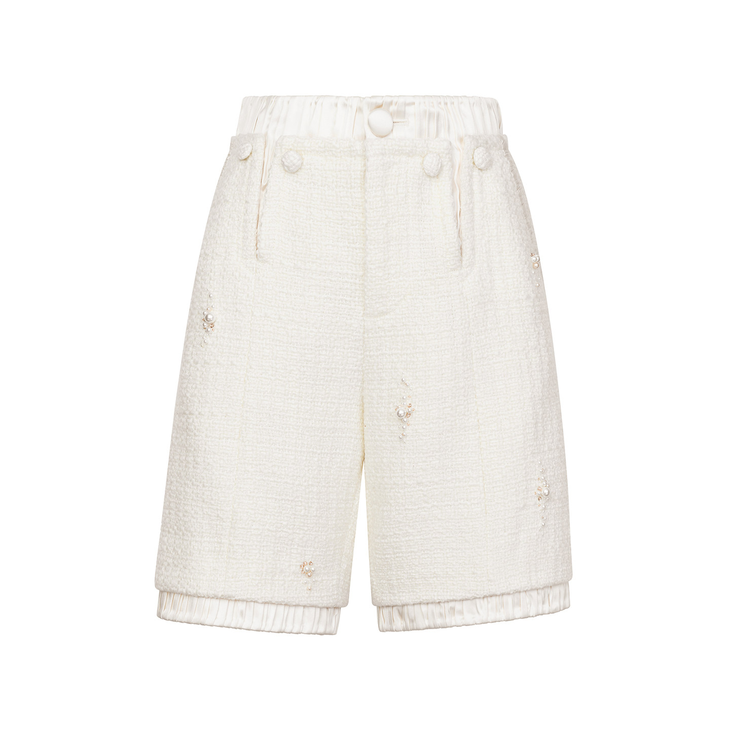 lefame拉飞姆2026春季新款时尚花朵珠绣珍珠装饰粗花呢短裤休闲裤,淘宝优惠券,粉丝福利购,淘宝优惠卷