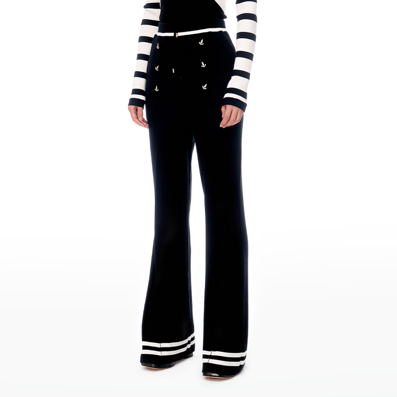 lefame拉飞姆间色设计宽松针织喇叭长裤 - 图0