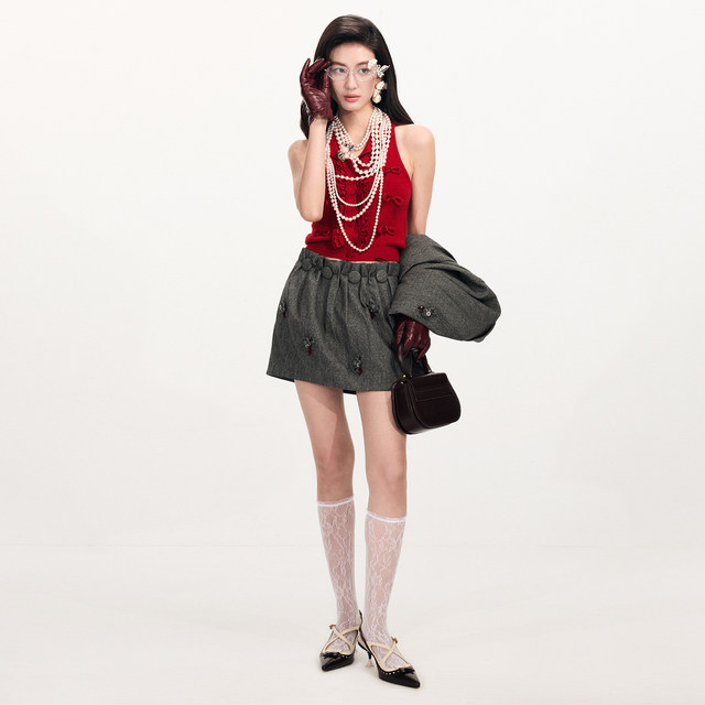 Lefame Lafayam 2026 ພາກຮຽນ spring ໃຫມ່ bow vest ຖັກ beaded
