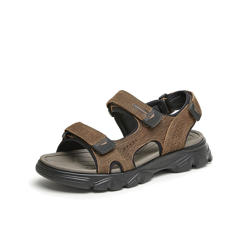 Tata他她休闲沙滩凉鞋男士厚底简约百搭真皮拖鞋2024夏新27B15BL4,淘宝优惠券,粉丝福利购,淘宝优惠卷