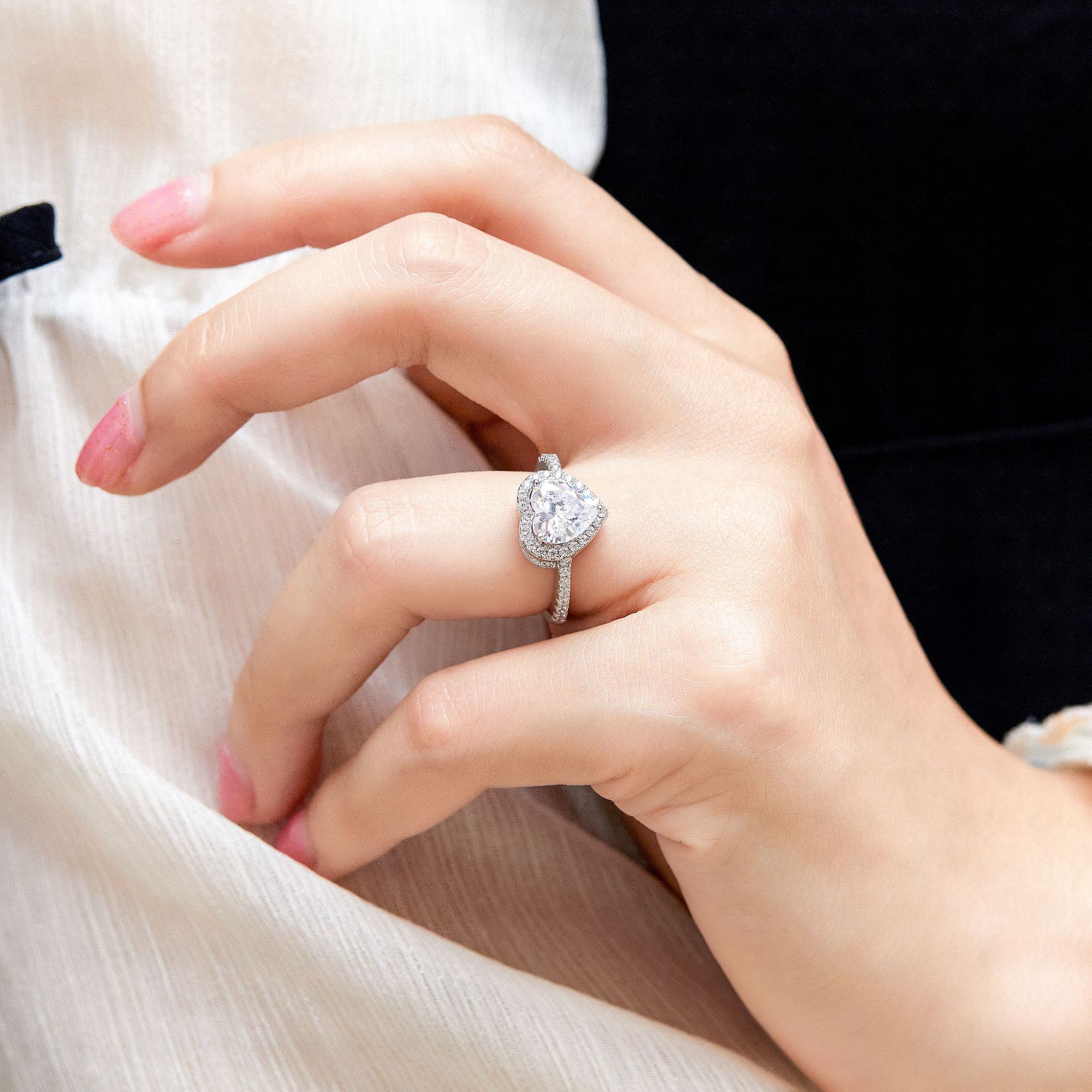 S925 sterling silver love necklace ring earrings three-piece set