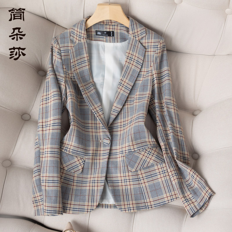 复古格子小西装外套女秋季韩版垂感显瘦小个子上衣网红休闲小西服 - 图3