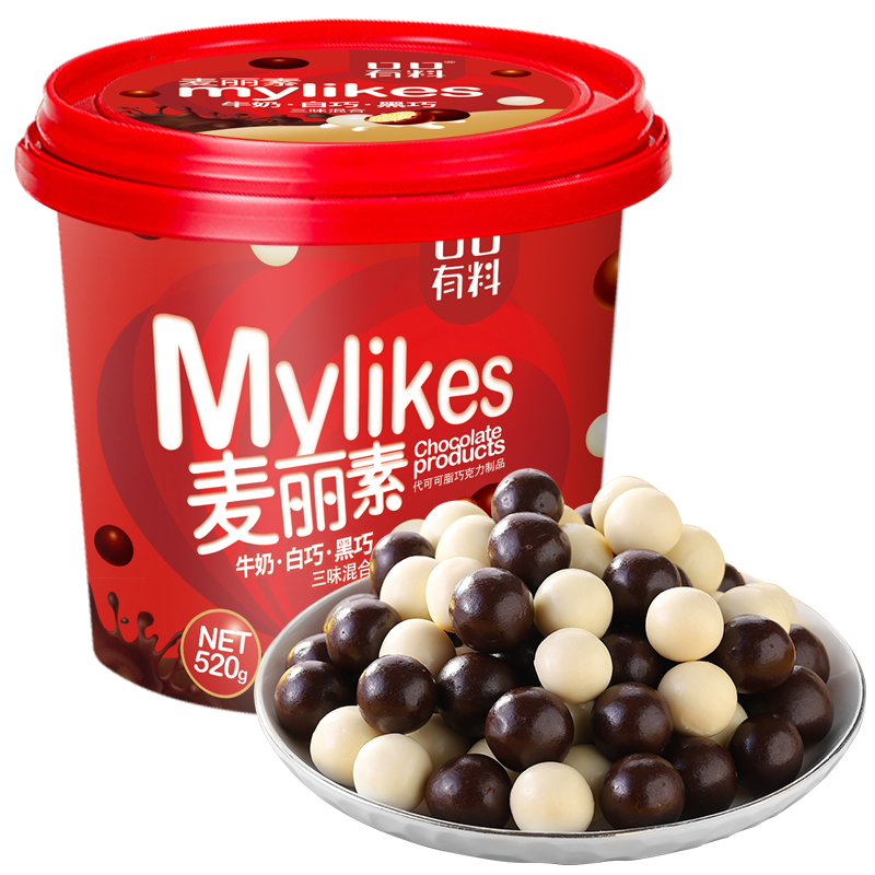 其妙旗舰店麦丽素桶装巧克力豆网红小零食糖果散装过年年货批发（代可可脂）3