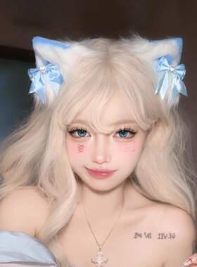 黑色猫耳蝴蝶结毛绒发箍甜美可爱
