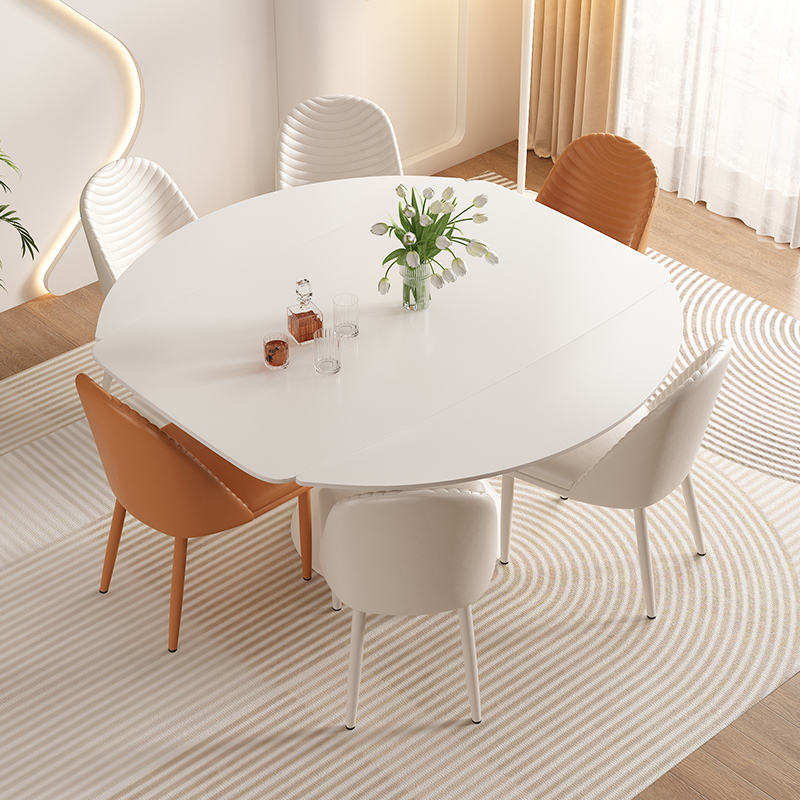 帕沙曼法式奶油风岩板餐桌伸缩折叠现代简约小户型方变圆两用桌子 - 图1