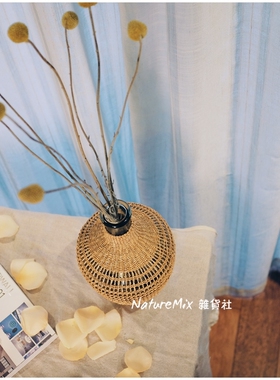 草编法式玻璃桌面摆件手编花瓶