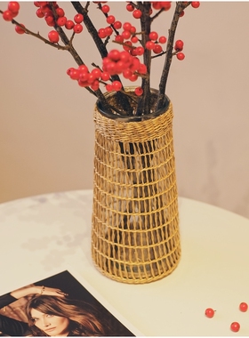 桌面摆件居家花瓶草编