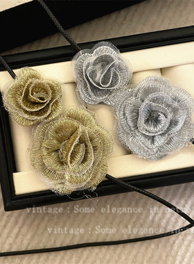 2025春夏新款玫瑰花蕾丝刺绣布贴颈链女温柔百搭花朵氛围感锁骨链