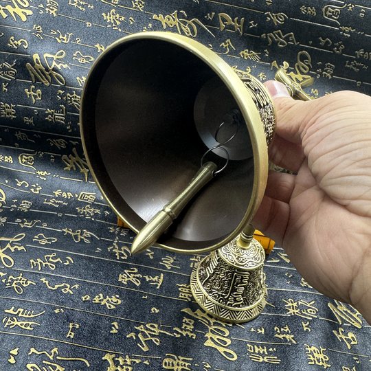 Taoist Supplies Copper Sanqing Bell Cloud Pattern Canopy Bell Tai Chi Three-pronged Bell Dharma Instrument Copper Sanqing Bell Taoist Supplies