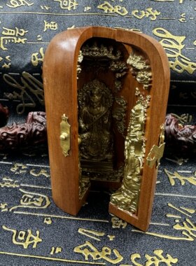 天然雷枣木手工描金王灵官张天师赵公明神龛三开神像正一天师三开