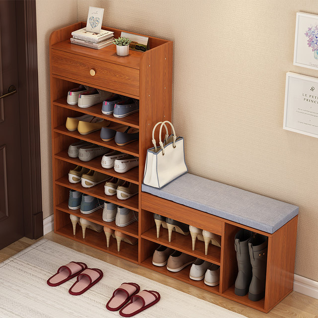 Shoe Cabinet Solid Wood Color Simple Modern Economical Household Balcony Storage Cabinet Entrance Storage Rack Multifunctional