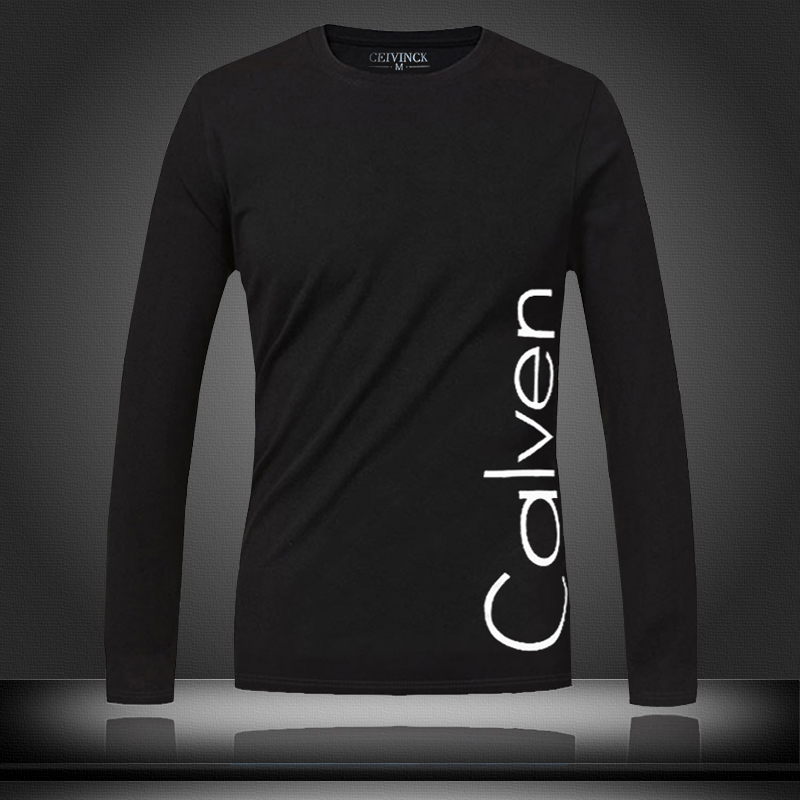 经典时尚长袖t恤男青年男士修身圆领纯棉上衣内搭简约男装打底衫 - 图1