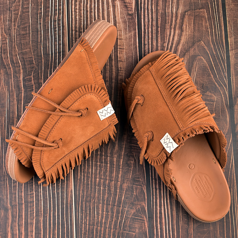 visvim cantq厚底增高流苏真皮鞋底拖鞋潮牌男一字拖外穿鞋子凉鞋 - 图0