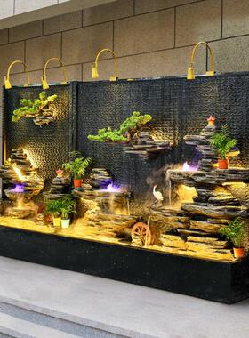 假山水幕墙饭店酒店别墅庭院流水墙室内户外客厅隔断屏风落地摆件