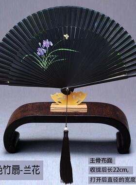 古风折扇黑色好开合的便携式折叠扇夏凉旗袍扇黑色折扇子