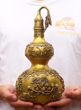 铜葫芦摆件百福纯铜八卦葫芦封口五帝钱葫芦挂件大号玄关卧室办公