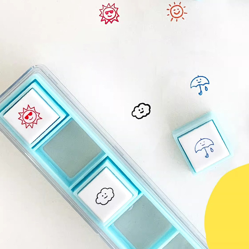 日本KODOMO NO KAO童颜迷你六联按键可拆卸浸透手账印章Pick手账本日程本日记打卡可爱卡通高颜值DIY可加印油,淘宝优惠券,粉丝福利购,淘宝优惠卷