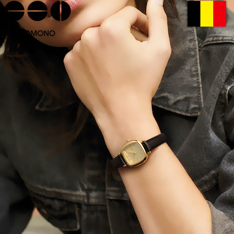 komono女孩复古高级小众金色小方表 克莫诺欧美腕表